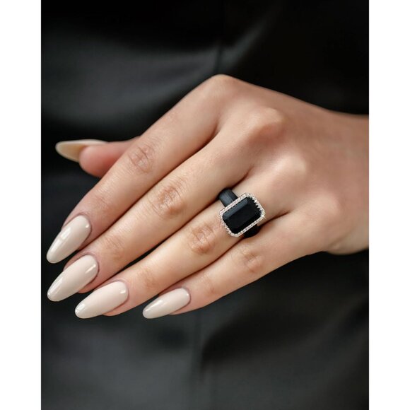 Women's Silicone Wedding Band - Emerald Cut Cubic Zirconia - Size 7 - Black / Si - Picture 5 of 9